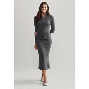 Rhone Skirt Womens Small Porto Midi Sweater Knit Pencil Gray Wool Work Office